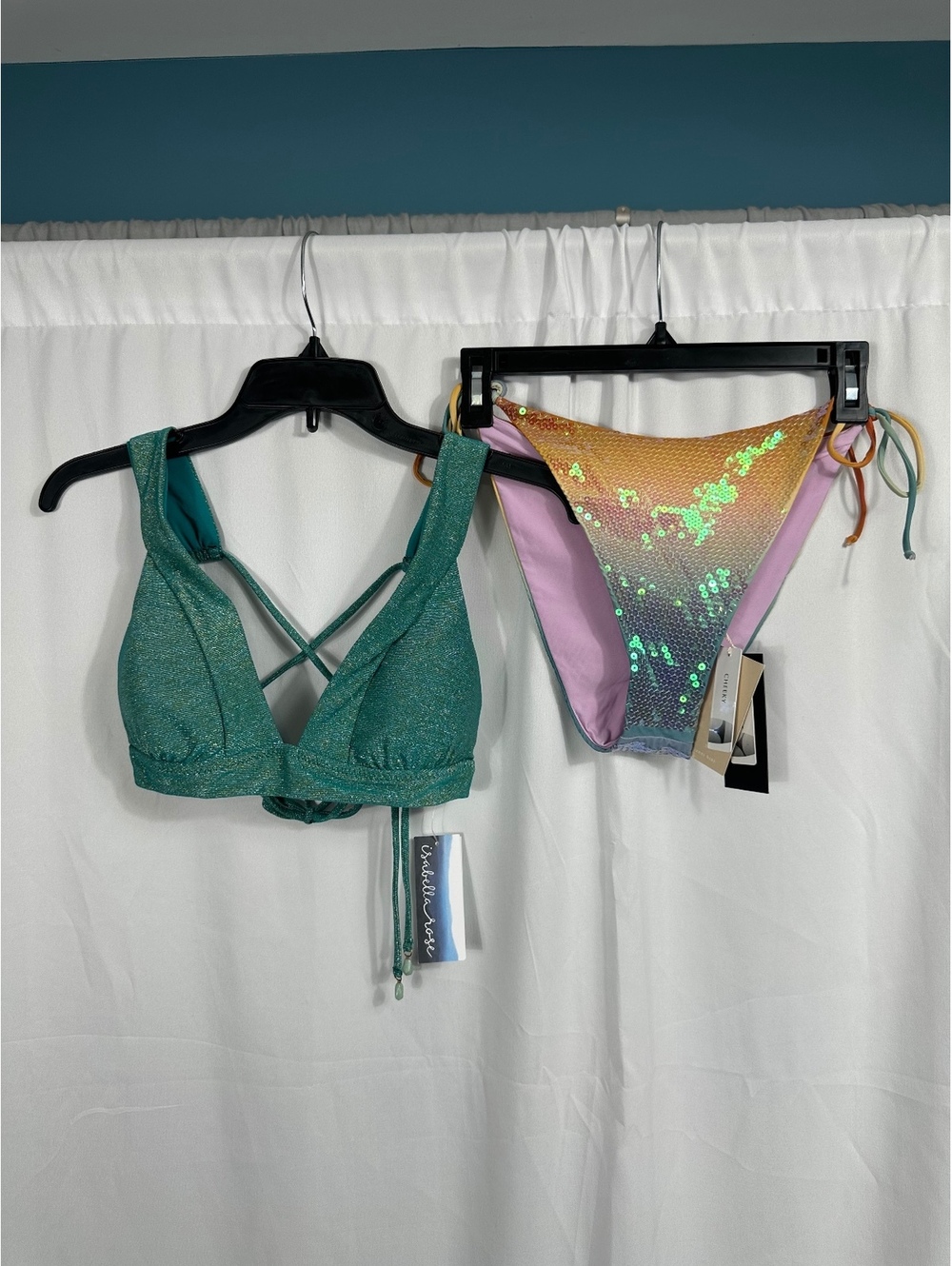 Isabella Rose Bikini Top, Dannijo Gianni Bini Sequin Bottom Set Size Large